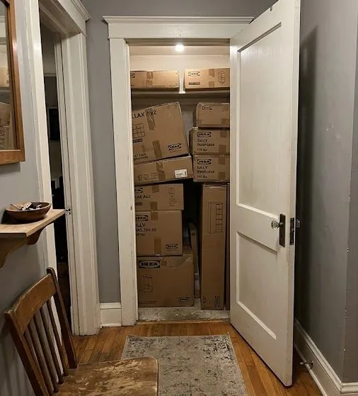 Hallway full of IKEA boxes